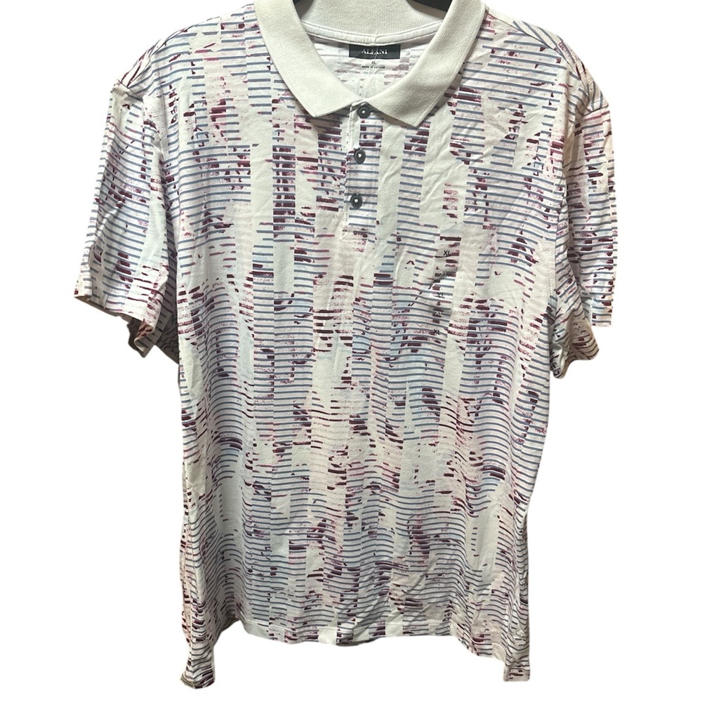 Alfani Men's Polo Shirt White Blue and Red Stripes